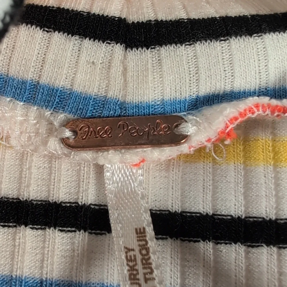 Free People Long Sleeve Striped Ribbed Shirt with Mock Turtleneck Size Large